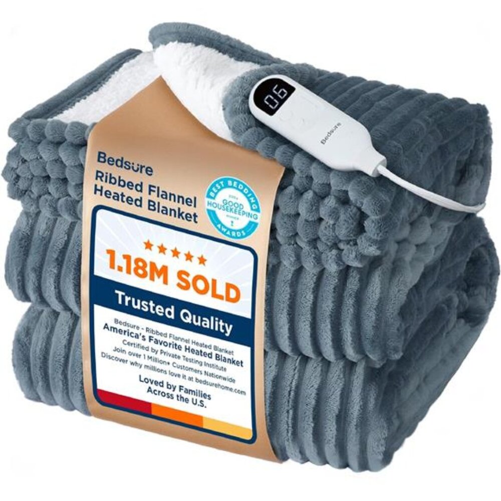 Bedsure GentleSoft Heated Blanket Electric Throw - Soft Ribbed Flannel Electric